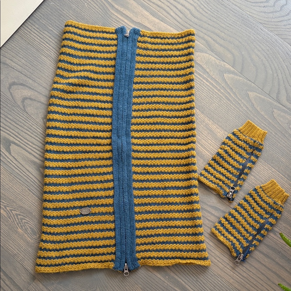 Striped Blue and Yellow Scarf and Glove Set